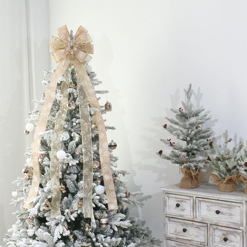 YINGQIWISH Christmas Tree Topper, Bow Large Christmas Bow Tree Topper, for Xmas Ornament Holiday Home Wedding Thanksgiving Indoor/Outdoor Decoration (Gold)
