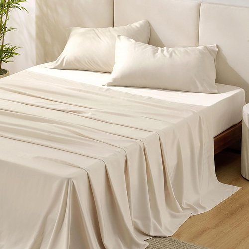 Bedsure Cooling California King Sheet Set - Breathable Rayon from Bamboo, Soft & Silky, Light Beige