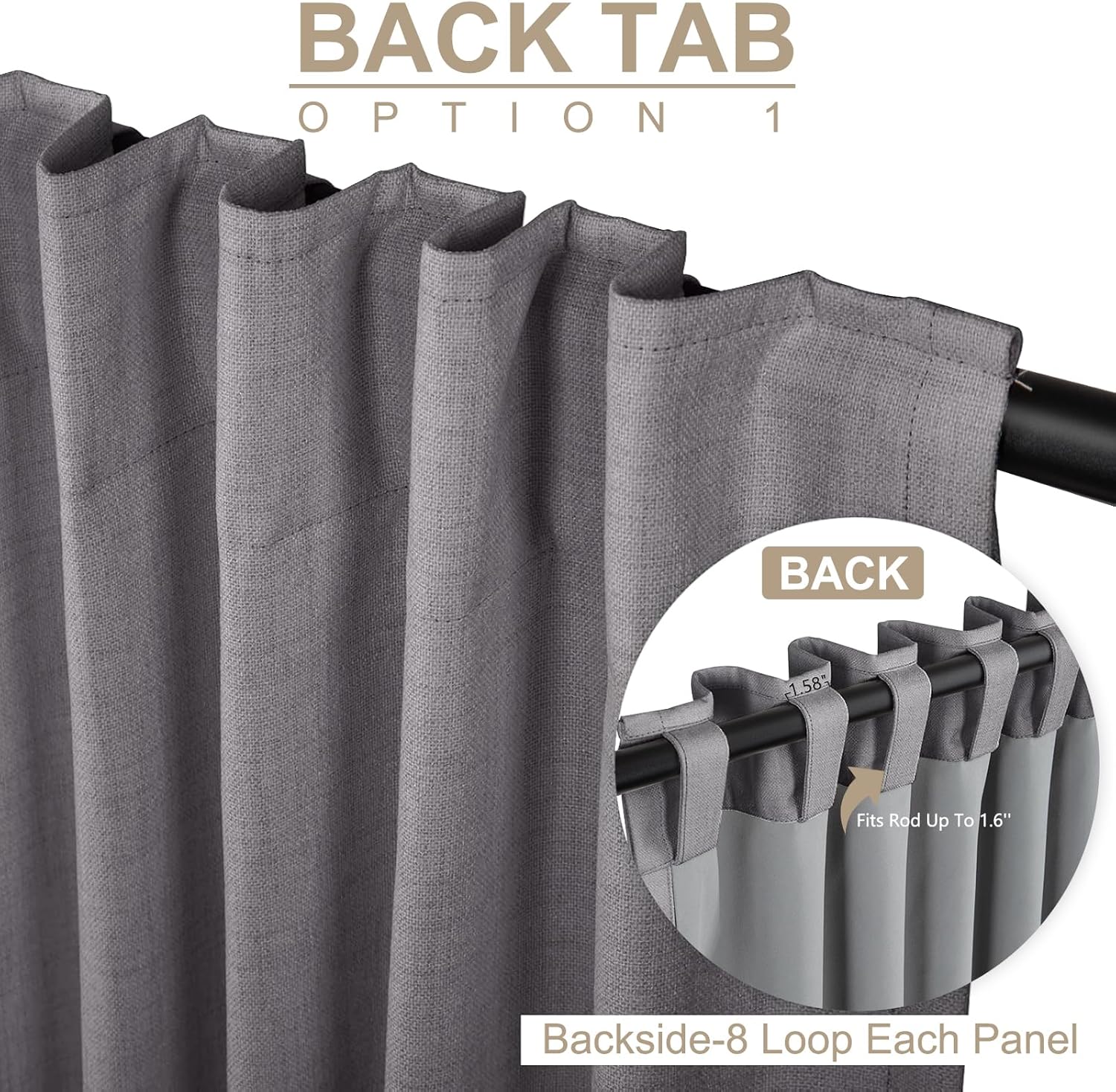 Skiennix 100% Blackout Linen Curtains - Thermal Insulated Drapes, 50" W x 90" L, Dark Gray | 2 Panels Set