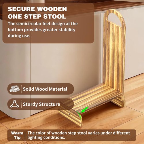 Wooden One Step Stool with Handle, 6" Height Wooden Step for Bathroom/Kitchen, Solid Wooden Step with Semicircle feet for Elderly, Adults, Kids to Get in & Out of Bed Easily(440LBs Capacity)