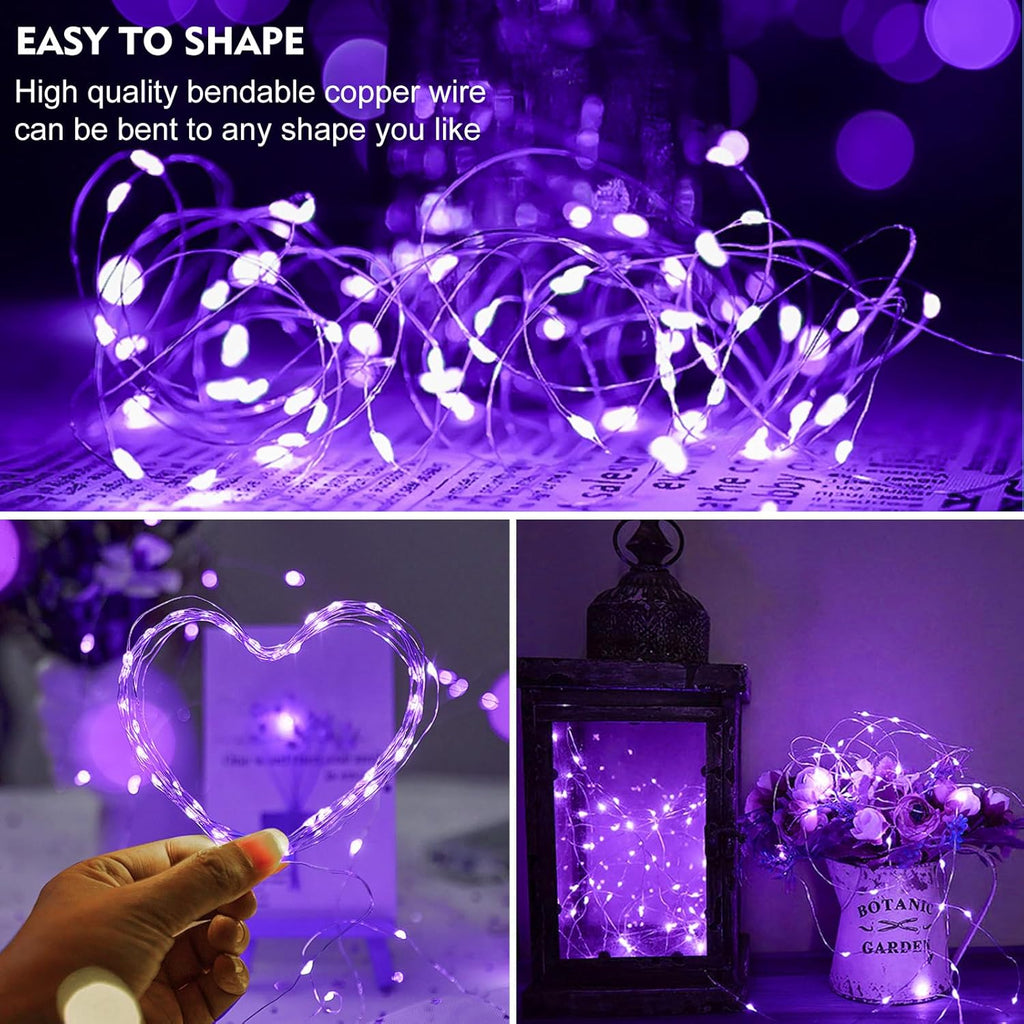 ZGWJ Fairy Lights - 12 Pack Battery Powered, 7Ft Silver Wire, 20 Mini LEDs, 3 Modes | Warm Purple for DIY & Events