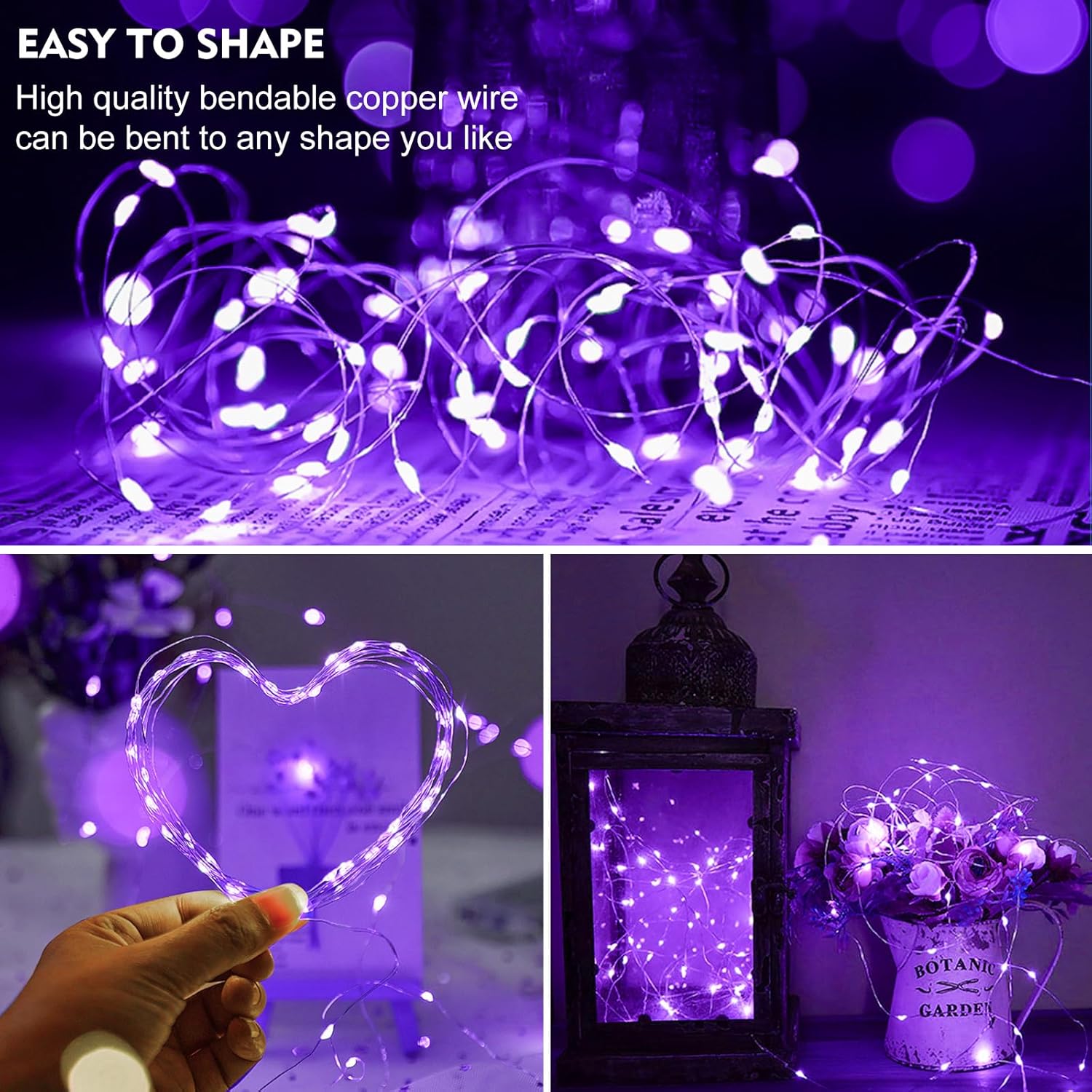 ZGWJ Fairy Lights - 12 Pack Battery Powered, 7Ft Silver Wire, 20 Mini LEDs, 3 Modes | Warm Purple for DIY & Events
