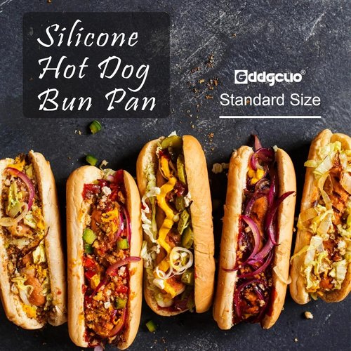GDDGCUO Silicone Hotdog Bun Pan, 6 Inch Standard Hot dog Bun Mold, 4 Cup Non-stick Homemade Hotdog Bun Baking Pans, Mini Baguette Pans, Dishwasher Safe, 2 Pcs (Grey)