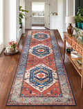 SERISSA Runner Rug - Vintage Rust Boho Design | Washable Non-Slip 2'6"x10' for Hallways & Kitchens