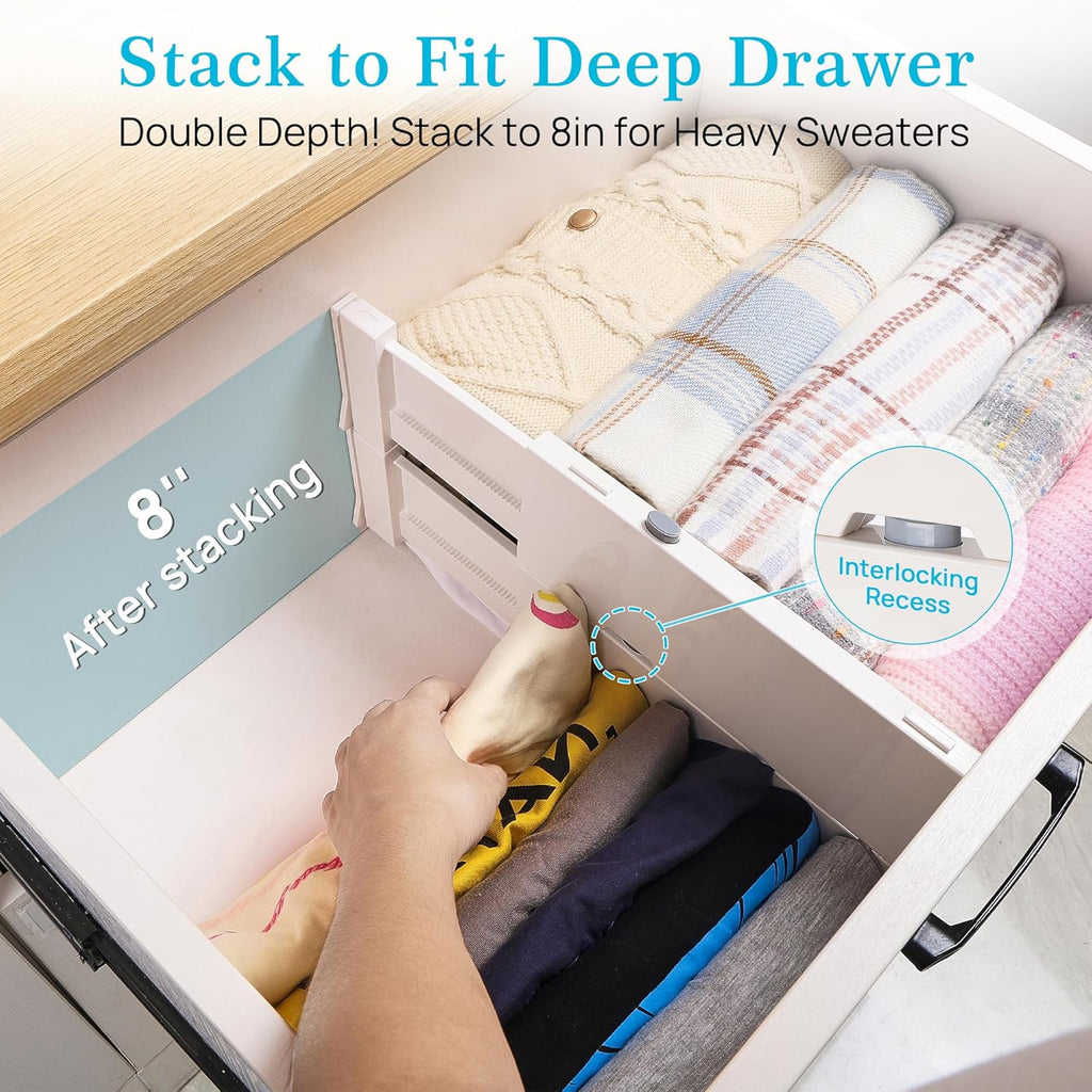 Vtopmart Drawer Dividers - Adjustable 4" High Expandable Organizers | 8 Pack for Dresser, Baby Clothes & Kitchen Storage