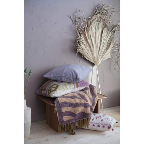Bloomingville Cotton Pieced Mudcloth Pillow, 18" L x 18" W x 1" H, Purple