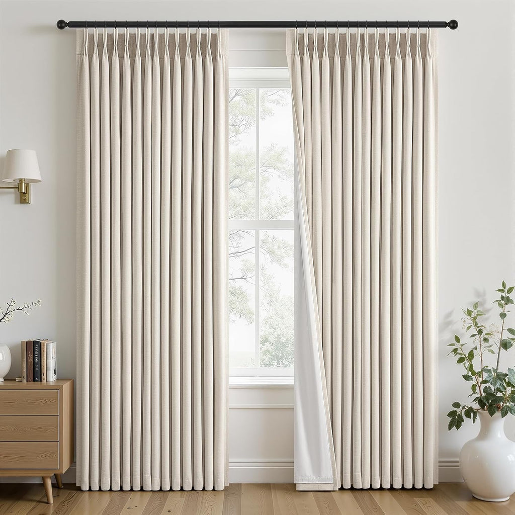 Topfinel Oatmeal Blackout Curtains - Energy-Efficient Pinch Pleated Drapes | 84" Long, Flax Linen, 2 Panels Set