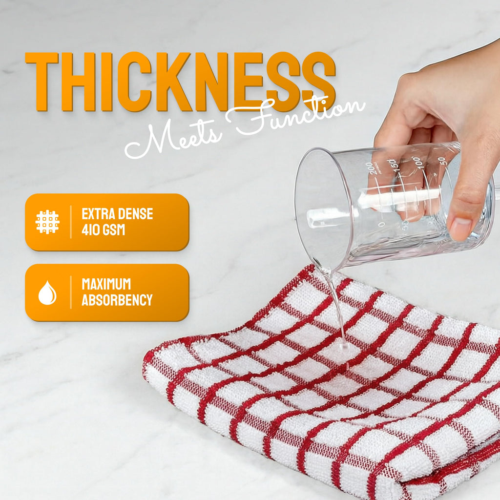 White Classic Premium Dish Towels for Kitchen, with Hanging Loop [8 Pack] Heavy Duty Absorbent 100% Cotton 410 GSM Terry Kitchen Towels, 16x26 (Red)