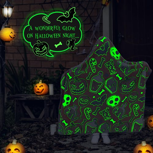 Halloween Blanket Gifts for Kids Adults - Glow in The Dark Halloween Throw Blanket with Spooky Pumpkin Bat Ghost Spider Print, Soft Cozy Orange Fall Fleece Throws for Couch Bed Home Decor 50"x60"