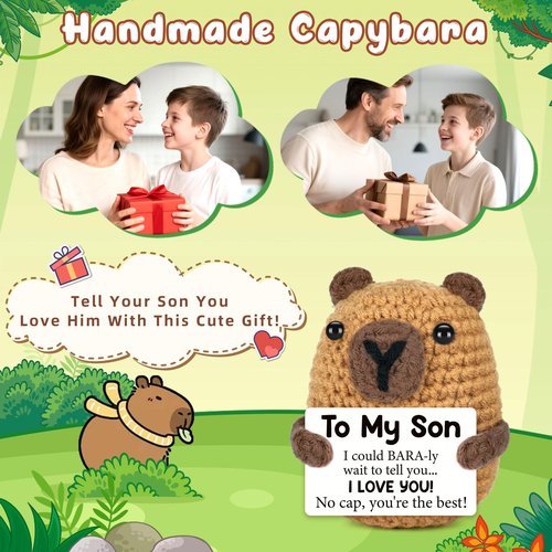 Son Gifts for Teens Boy Easter Baskets Stuffers for Kids from Mom Dad, I Love You Son Graduation Fathers Day Birthday Gifts for College Sons, Crochet Capybara Easter Egg Fillers for Son in Law