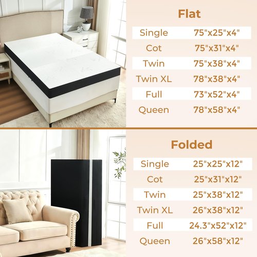 bedsmile 4 Inch Trifold Mattress, Twin Size Foldable Memory Foam Mattress with Viscose Derived from Bamboo Washable Cover, Folding Mattress Topper Floor Bed for Camping, Guest, RV, Ventilated