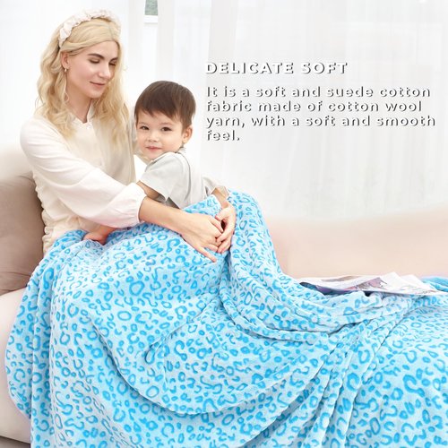 Leopard Blue Soft Blanket Couch Cozy Fleece Blankets Cute Small Blanket for Kids Teen Girls