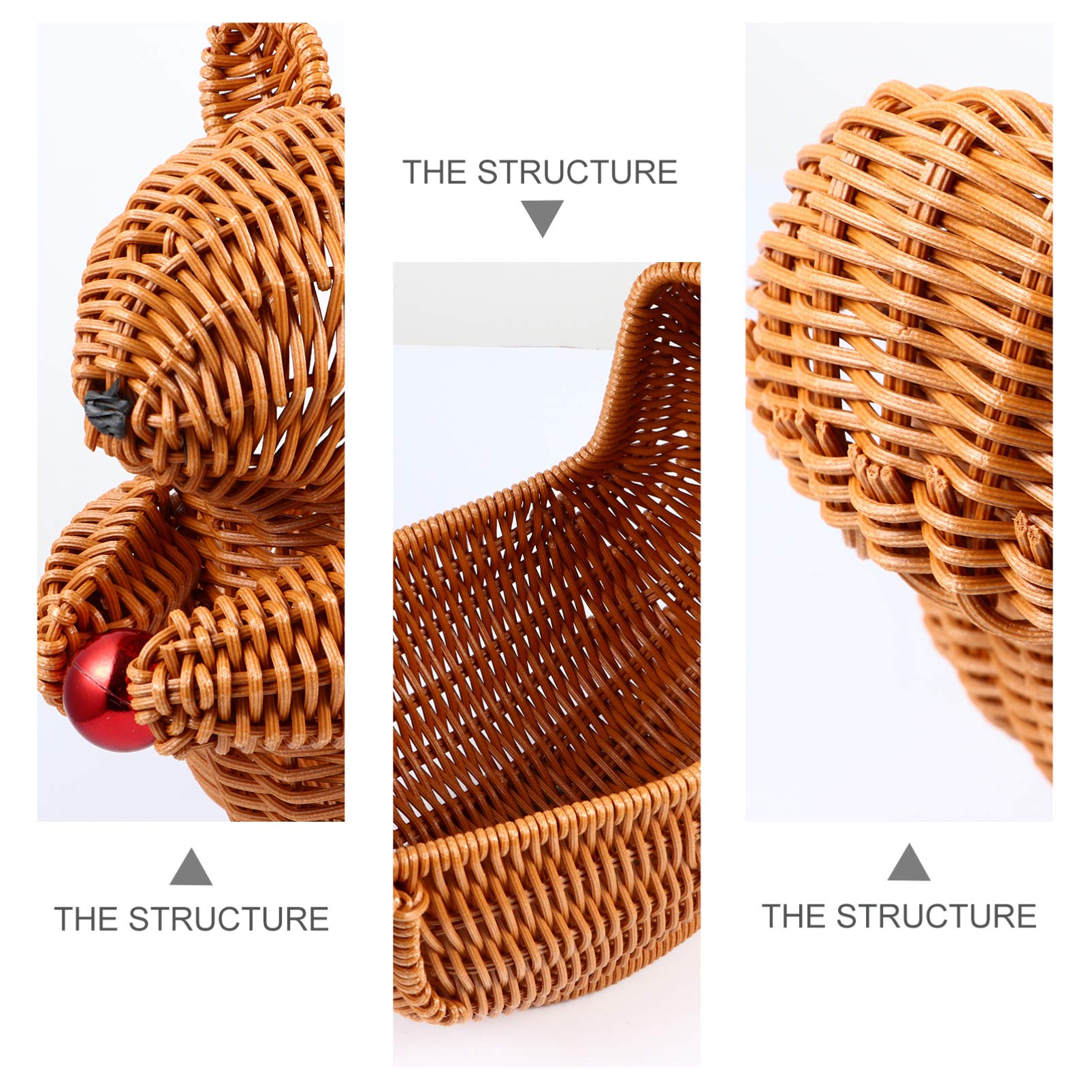 Cabilock Squirrel Fruit Basket 11 Inch Rattan Woven Decorative Bowl for Kitchen Counter Snack and Fruit Holder Living Room Display