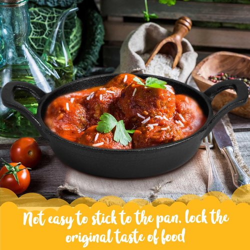 Ziliny Mini Cast Iron Skillets 6.3 x 6.3 x 1.5 Inch Cast Iron Pan Small Ramekin Set Black Casserole Dish Cookware Oven Safe Mini Skillets for Kitchen Indoor Outdoor Picnic (8 Pack)