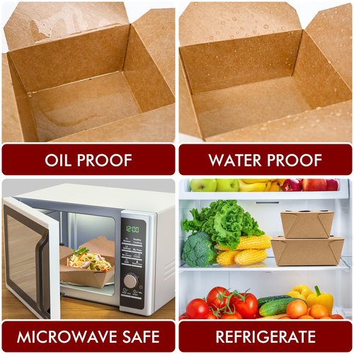 EcoDispose 45 oz Kraft Paper Pack of 300 Fold To Go Containers, Microwaveable Leak and Grease Proof Take Out Boxes for Lunch,Leftover and Restaurant