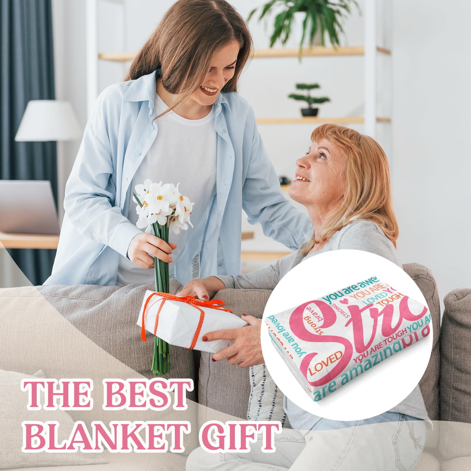 Super Soft Hug Blanket for Women - Inspirational Healing Gift for Cancer Patients, Post Surgery Recovery, Chemo Support, Hospital Stay, Thinking of You Gift for Her, Sister, Friend, 50"x60"
