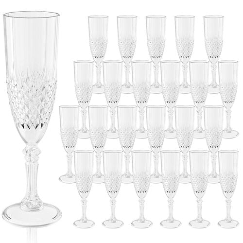 LEYIQU Plastic Champagne Flutes, Champagne Glasses Bulk, Reusable Unbreakable Acrylic Wine Glasses Goblets for Weddings Bachelor Parties Toasting Bridal Shower (24,Transparent)