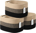 ECDYQXVU Cotton Rope Storage Basket - Woven Organizer for Shelves, Towels & Laundry | 15x10x9 Inches, Gradient Black/Brown (3 Pack)