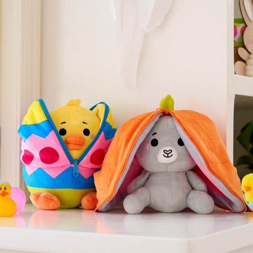 JOYIN 2 PCS Easter Stuffed Animal Plush Hiding Bunny Chick, Floppy Rabbit Ear Chick Wing Plushie with Zipper, Hide Carrot Egg Pillow, Reversible Easter Stuffed Animals, Soft Plush Toy Gifts for Kids