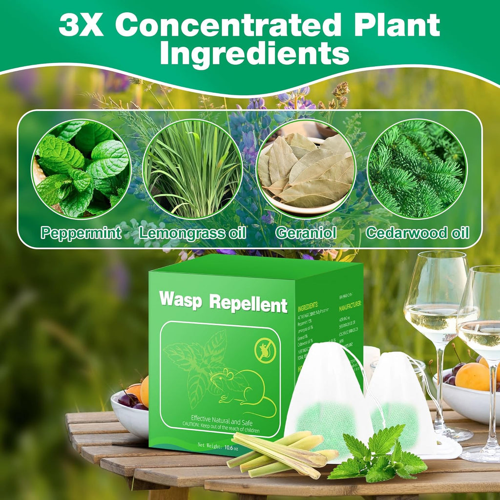 Skiennix Natural Wasp & Bee Repellent - Peppermint Oil Formula, 12 Pack | Safe for Pets & Humans
