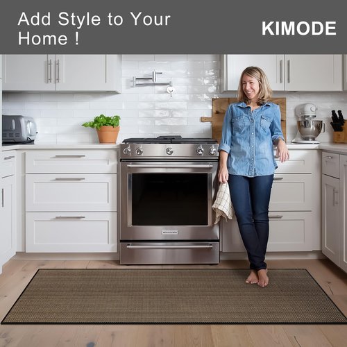 KIMODE 30"x70" Farmhouse Kitchen Mats for Floor, Long Kitchen Runner Rug Non Slip Washable,Absorbent Kitchen Floor Mats Runners for Hallways Front Sink Entryway Laundry Home,Black/Brown