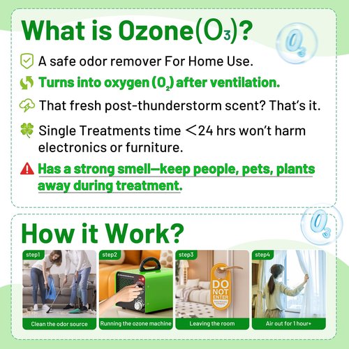 Ozone Generator 90,000mg, 3-Level Ozone Adjustment and Triple-Layer Ozone Output Board–Ozone Machine for Areas Up to 5,500 sq. ft,Ozone Odor Eliminator for Home, Cars, Rooms, Smoke, and Pet (Green)