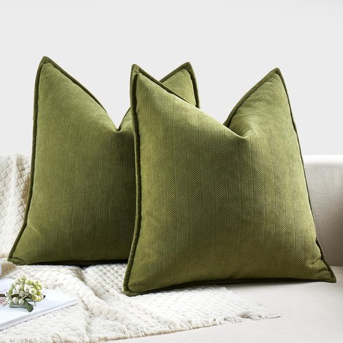 MIULEE Decorative Pillow Covers - Luxurious Soft Chenille in Moss Green | 18x18 Inch Farmhouse Style for Sofa & Bedroom