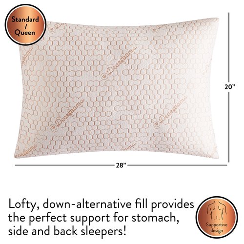 Dearfoams Bed Pillows,Set of 2 Standard/Queen Size,Down Alternative Copper-Infused Pillows with Soft Knit Cover,Supportive for Back, Side & Stomach Sleepers