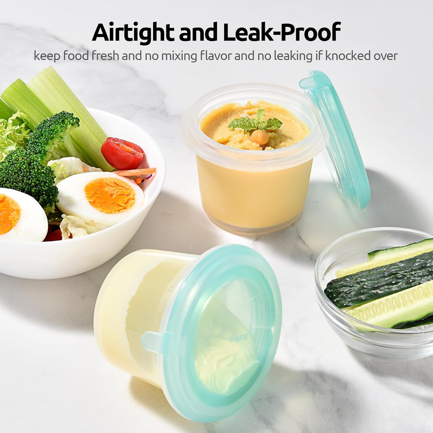 U-Taste Silicone Food Container Set - 4oz x 2, Airtight & Stackable for Snacks | Freezer & Microwave Safe, Aqua Sky