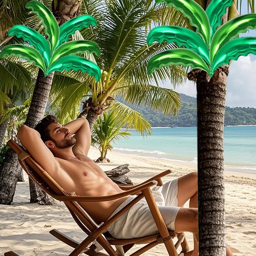 12 Pcs Palm Tree Leaves Balloons,Hawaiian Tropical Green Leaf Balloons,Foil Coconut Tree Leaves Balloon for Birthday Baby Shower Hawaii Luau Tropical Beach Party Supplies