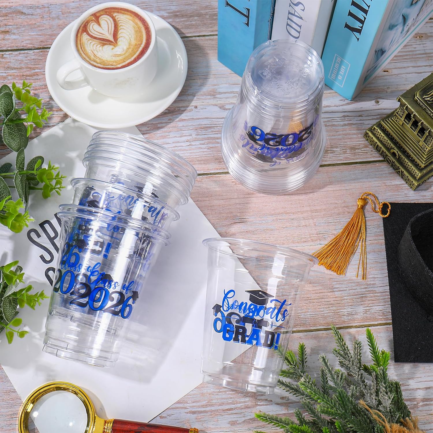 Whaline 50Pcs Graduation Plastic Cups - 12 Oz Clear Disposable Cups for Class of 2026 Party Decor