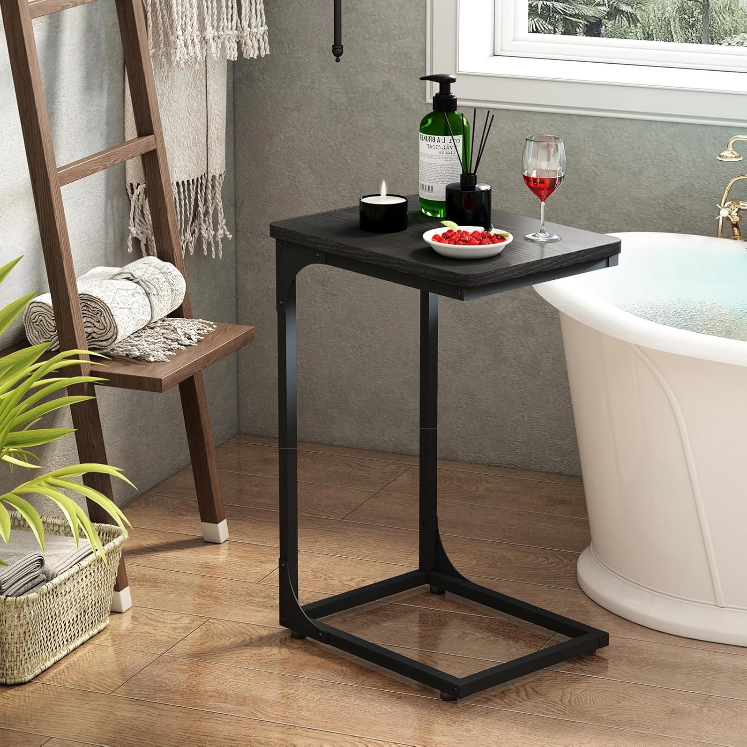 QEEIG C Table Set of 2 - Modern Black C Shaped Side Tables for Living Room & Couch