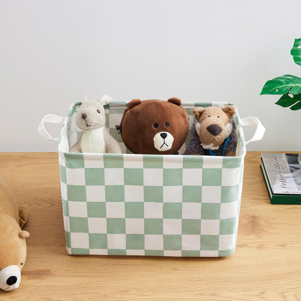 Ohocut Sage Green Checkered Canvas Basket - Decorative Storage for Kids & Pets | Organizing Solution for Home & Classroom
