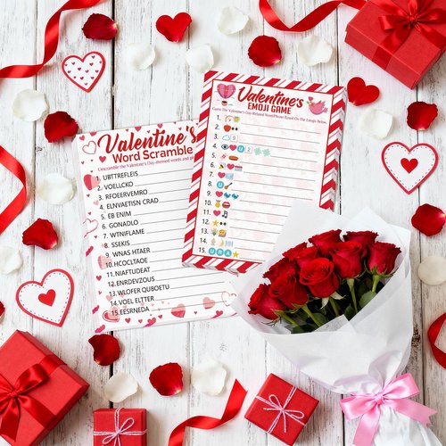 25 Players Valentine's Party Games for Adults Kids Valentines Day Games Cards Valentines Parties Emoji Game Word Scramble Game with Answer Key for Boys Girls Family Office Large Groups Activities