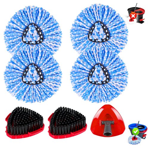 Mop Replace Heads Compatible for OCeda 2-Tank System,7 Pack Spin Mop Refill Replacement with 2 Scrub Brush and Base, Reusable Mop Head Deep Cleaning to Tough Stains