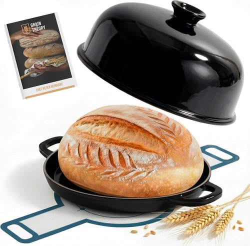 Kook Enameled Cast Iron Bread Oven - Versatile Baking & Roasting Pan with Ceramic Lid | Black