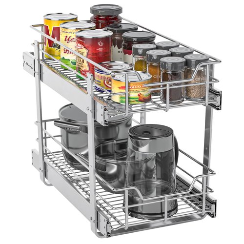 ZOINLIY Pull Out Cabinet Organizer, Versatile Slide Out Kitchen Organizers and Storage,Heavy Duty Drawer Cupboard Storage Basket, Smooth Sliding, Chrome Finish (2-Tiers-11¼''W×22“D)