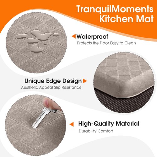TranquilMoments 4/5 Inch Extra Thick Kitchen Mats for Floor,Non Slip Anti Fatigue Kitchen Rugs,Waterproof Stain Resistant Sink Mat,Cushioned Standing and Comfort Mats for Office (17"x60" Khaki)