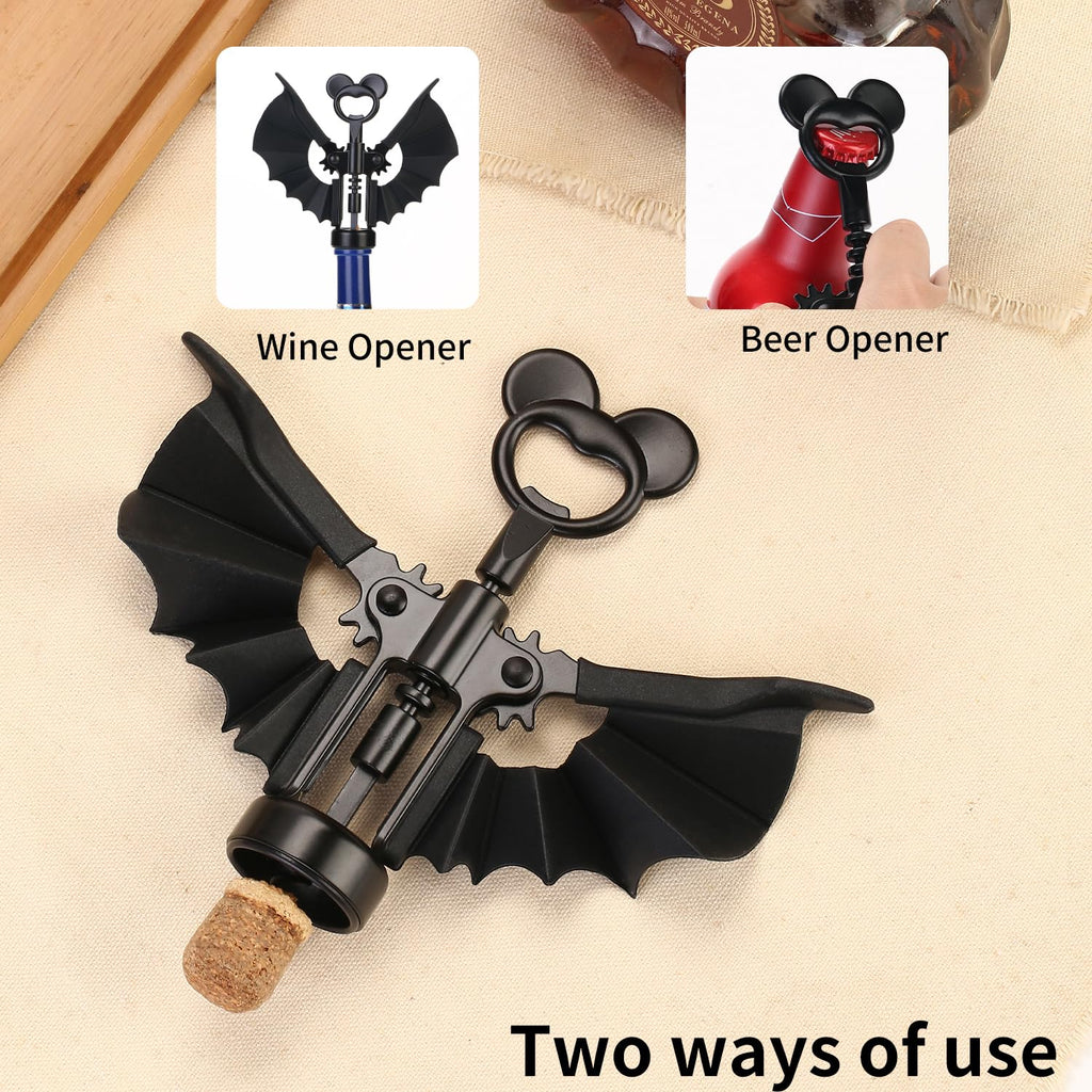 Bat Wine Opener，2025 NEW Winged Bat Shape Red Wine Beer ，Spooky Corkscrew Bottle Opener，2-in-1 Bottle Opener for Home Party, Gift for BarClub Lovers