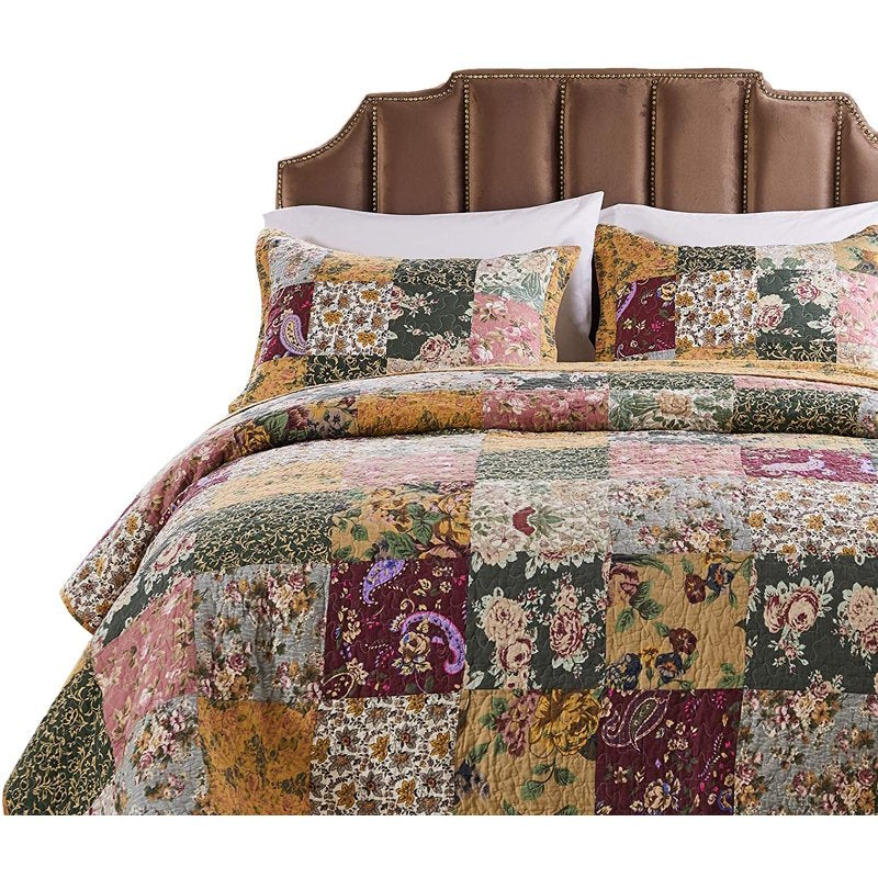 Antique Chic 100% Cotton Patchwork Bedspread Set - Twin/XL, Reversible