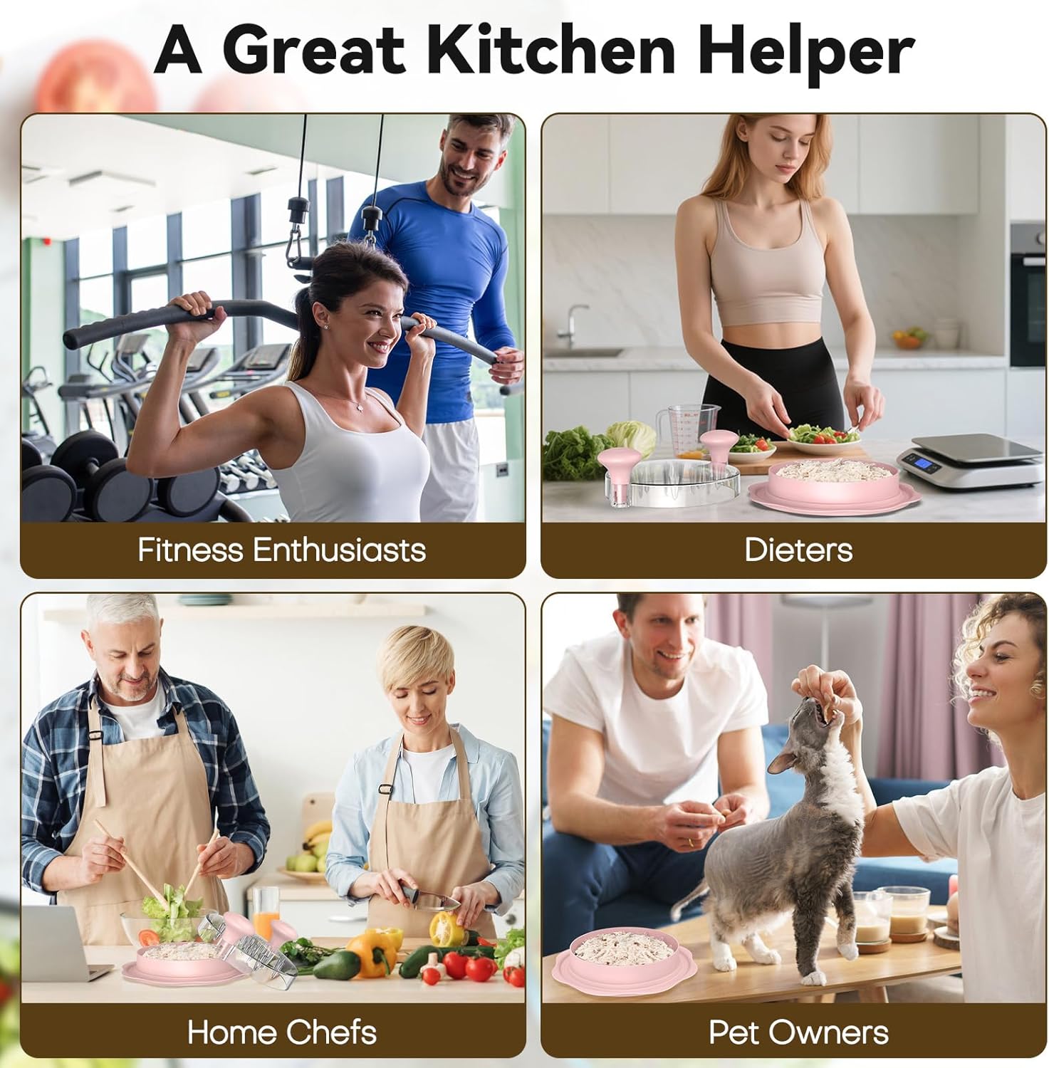 Ukeetap 10" Pro Chicken Shredder Tool - BPA-Free Meat Grinder with Anti-Slip Base & Ergonomic Handle, Pink