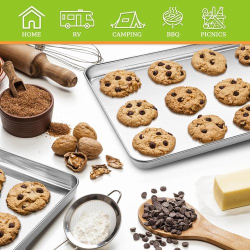 CEKEE Baking Sheet Set - 4 Stainless Steel Cookie Trays | Non-Toxic, Rust-Free, Dishwasher Safe, 16 x 12 x 1 Inch