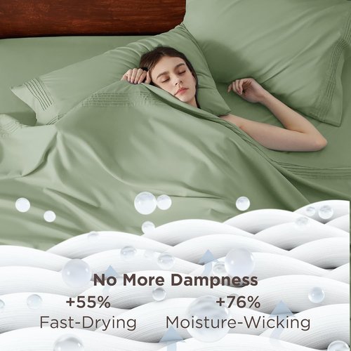 Bedsure Deep Pocket Queen Sheets Set - Soft & Cooling 4-Piece Bed Sheets for 21-Inch Mattresses | Light Green