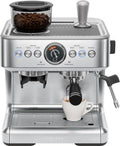 Chefman Crema Supreme Espresso Machine - 15 Bar Pressure, Milk Frother & Coffee Grinder, 3L Tank - Stainless Steel