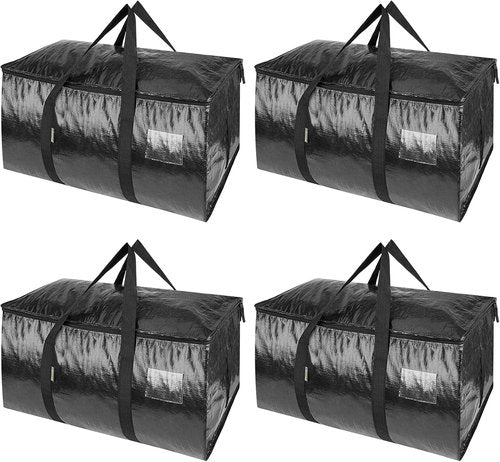 BALEINE Heavy-Duty Moving Bags - 4-Pack Oversized Storage Totes with Reinforced Handles | Black