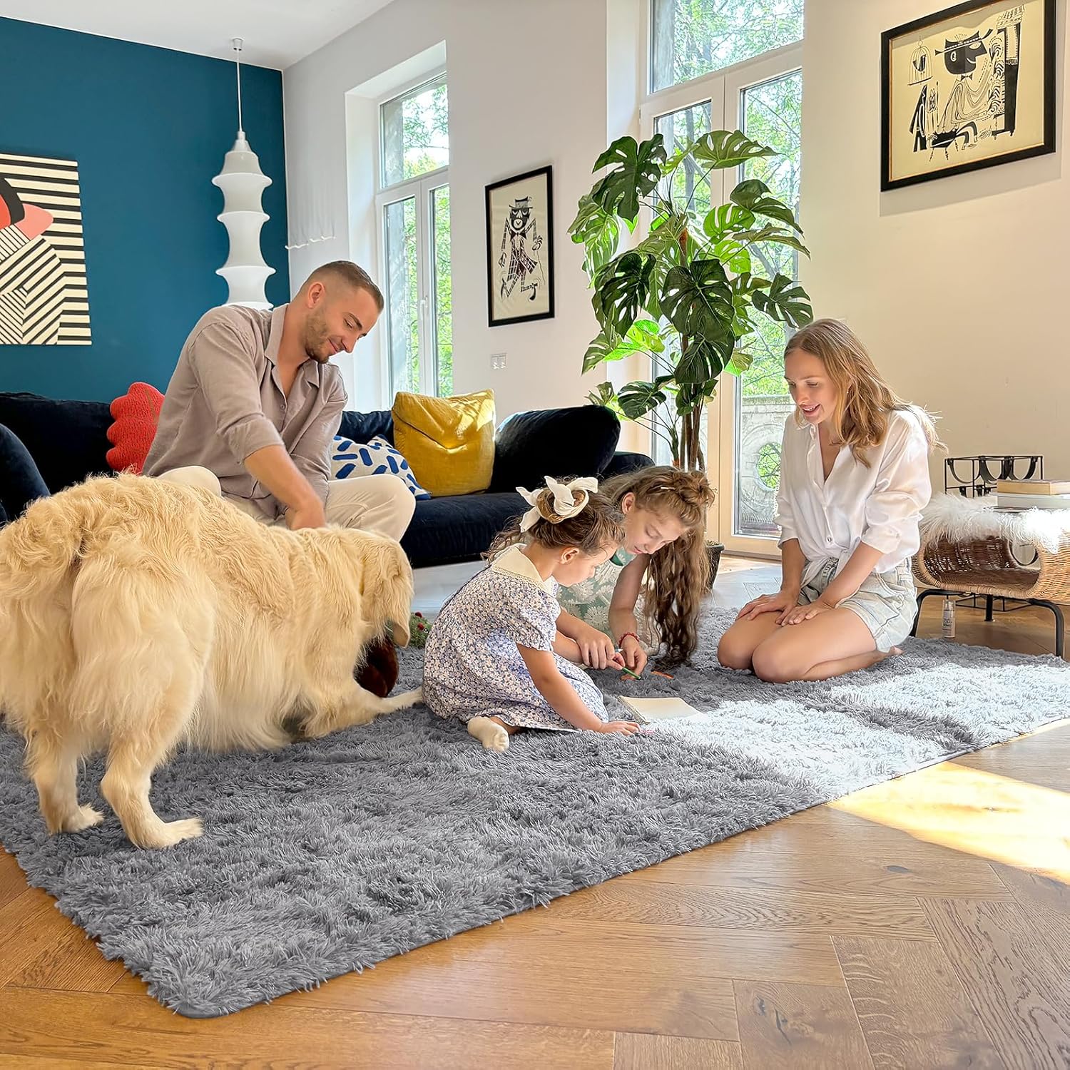 OLANLY 3x6 Machine Washable Runner Rug - Soft Fluffy Shaggy Carpet for Bedroom & Hallway | Light Grey
