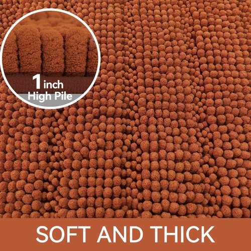 Bcoimo 24"×17" Chenille Bath Mat – Non-Slip with Backing Bath Rug Ultra-Absorbent and Machine Washable Bathroom Mat Quick-Dry Design. Ideal for Bathroom and Tub Areas