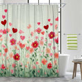 DYNH Valentine's Day Shower Curtain,Spring Romantic Red Heart Floral Bathroom Curtains,Wildflower Botanical Sweet Lovers Fabric Home Decor Curtain with Hooks,69X70 in