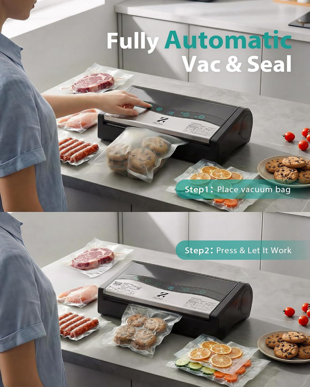 Skiennix Vacuum Sealer Machine - Automatic Food Sealer with Double Heat Seal & Built-in Cutter | Black Starter Kit