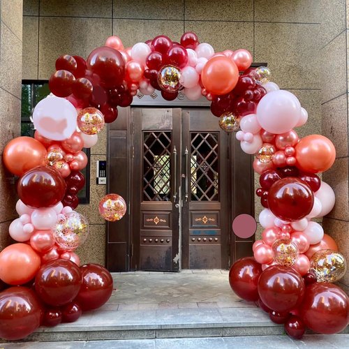 **Skiennix 60-Pack Burgundy Red & Pink Balloons - 12-Inch Latex & Metallic Confetti for Parties**